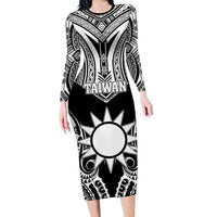 Personalised Taiwan Family Matching Long Sleeve Bodycon Dress and Hawaiian Shirt Austronesian Tribal Tattoo Black LT05 Mom's Dress Black - Polynesian Pride
