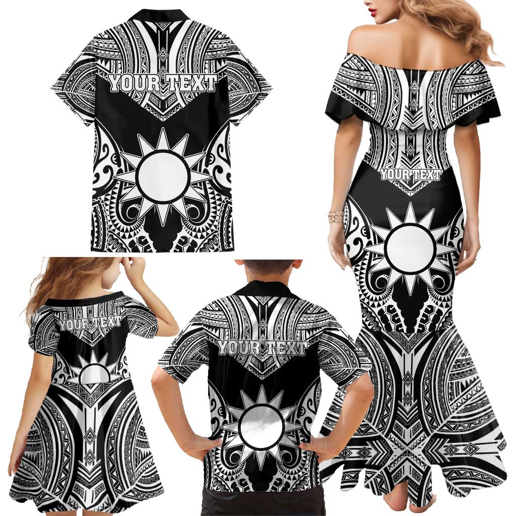 Personalised Taiwan Family Matching Mermaid Dress and Hawaiian Shirt Austronesian Tribal Tattoo Black LT05 - Polynesian Pride