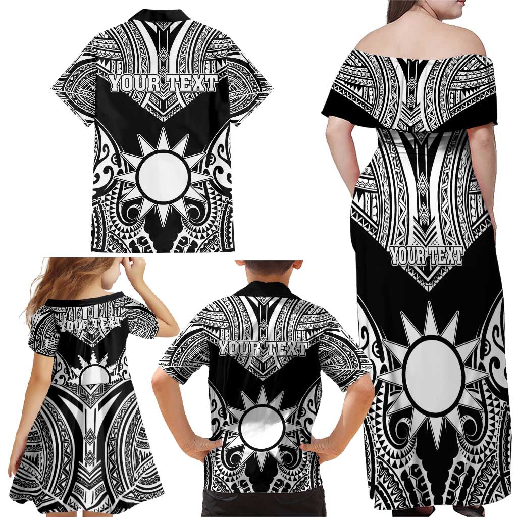 Personalised Taiwan Family Matching Off Shoulder Maxi Dress and Hawaiian Shirt Austronesian Tribal Tattoo Black LT05 - Polynesian Pride