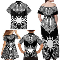 Personalised Taiwan Family Matching Off Shoulder Maxi Dress and Hawaiian Shirt Austronesian Tribal Tattoo Black LT05 - Polynesian Pride