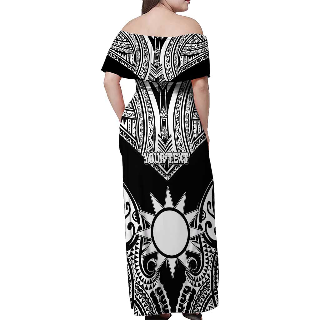 Personalised Taiwan Family Matching Off Shoulder Maxi Dress and Hawaiian Shirt Austronesian Tribal Tattoo Black LT05 - Polynesian Pride