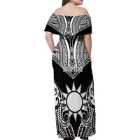 Personalised Taiwan Family Matching Off Shoulder Maxi Dress and Hawaiian Shirt Austronesian Tribal Tattoo Black LT05 - Polynesian Pride