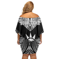 Personalised Taiwan Family Matching Off Shoulder Short Dress and Hawaiian Shirt Austronesian Tribal Tattoo Black LT05 - Polynesian Pride