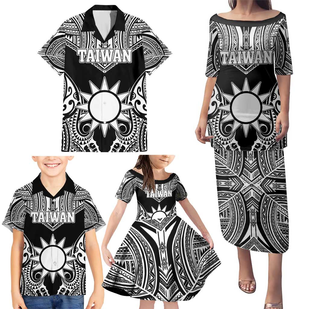 Personalised Taiwan Family Matching Puletasi and Hawaiian Shirt Austronesian Tribal Tattoo Black LT05 - Polynesian Pride