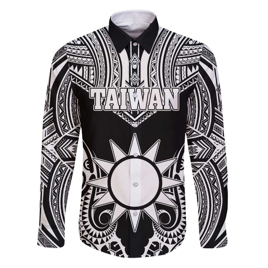 Personalised Taiwan Family Matching Puletasi and Hawaiian Shirt Austronesian Tribal Tattoo Black LT05 Dad's Shirt - Long Sleeve Black - Polynesian Pride