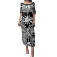 Personalised Taiwan Family Matching Puletasi and Hawaiian Shirt Austronesian Tribal Tattoo Black LT05 Mom's Dress Black - Polynesian Pride