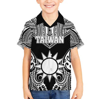 Personalised Taiwan Family Matching Puletasi and Hawaiian Shirt Austronesian Tribal Tattoo Black LT05 Son's Shirt Black - Polynesian Pride