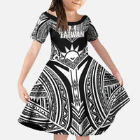 Personalised Taiwan Family Matching Short Sleeve Bodycon Dress and Hawaiian Shirt Austronesian Tribal Tattoo Black LT05 Daughter's Dress Black - Polynesian Pride