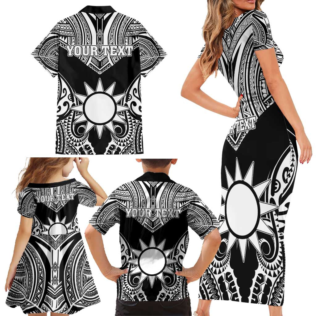 Personalised Taiwan Family Matching Short Sleeve Bodycon Dress and Hawaiian Shirt Austronesian Tribal Tattoo Black LT05 - Polynesian Pride