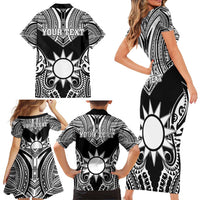 Personalised Taiwan Family Matching Short Sleeve Bodycon Dress and Hawaiian Shirt Austronesian Tribal Tattoo Black LT05 - Polynesian Pride