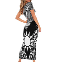 Personalised Taiwan Family Matching Short Sleeve Bodycon Dress and Hawaiian Shirt Austronesian Tribal Tattoo Black LT05 - Polynesian Pride