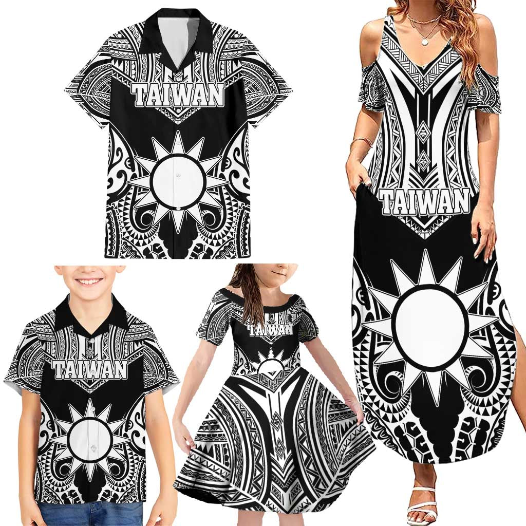 Personalised Taiwan Family Matching Summer Maxi Dress and Hawaiian Shirt Austronesian Tribal Tattoo Black LT05 - Polynesian Pride