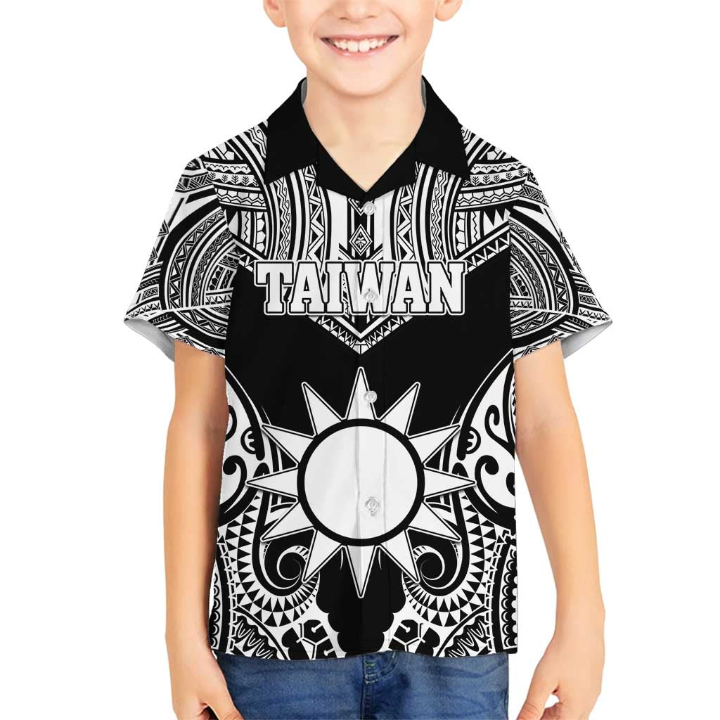Personalised Taiwan Family Matching Summer Maxi Dress and Hawaiian Shirt Austronesian Tribal Tattoo Black LT05 Son's Shirt Black - Polynesian Pride