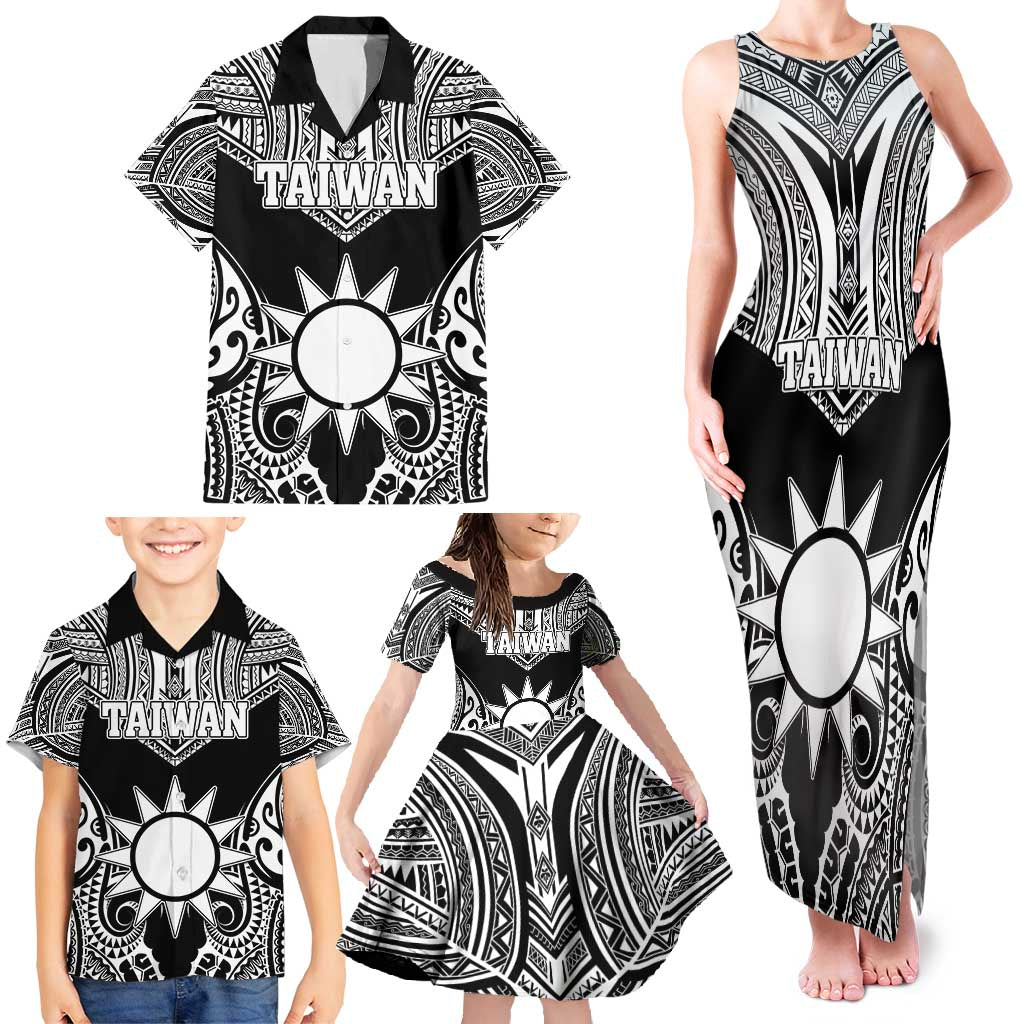 Personalised Taiwan Family Matching Tank Maxi Dress and Hawaiian Shirt Austronesian Tribal Tattoo Black LT05 - Polynesian Pride