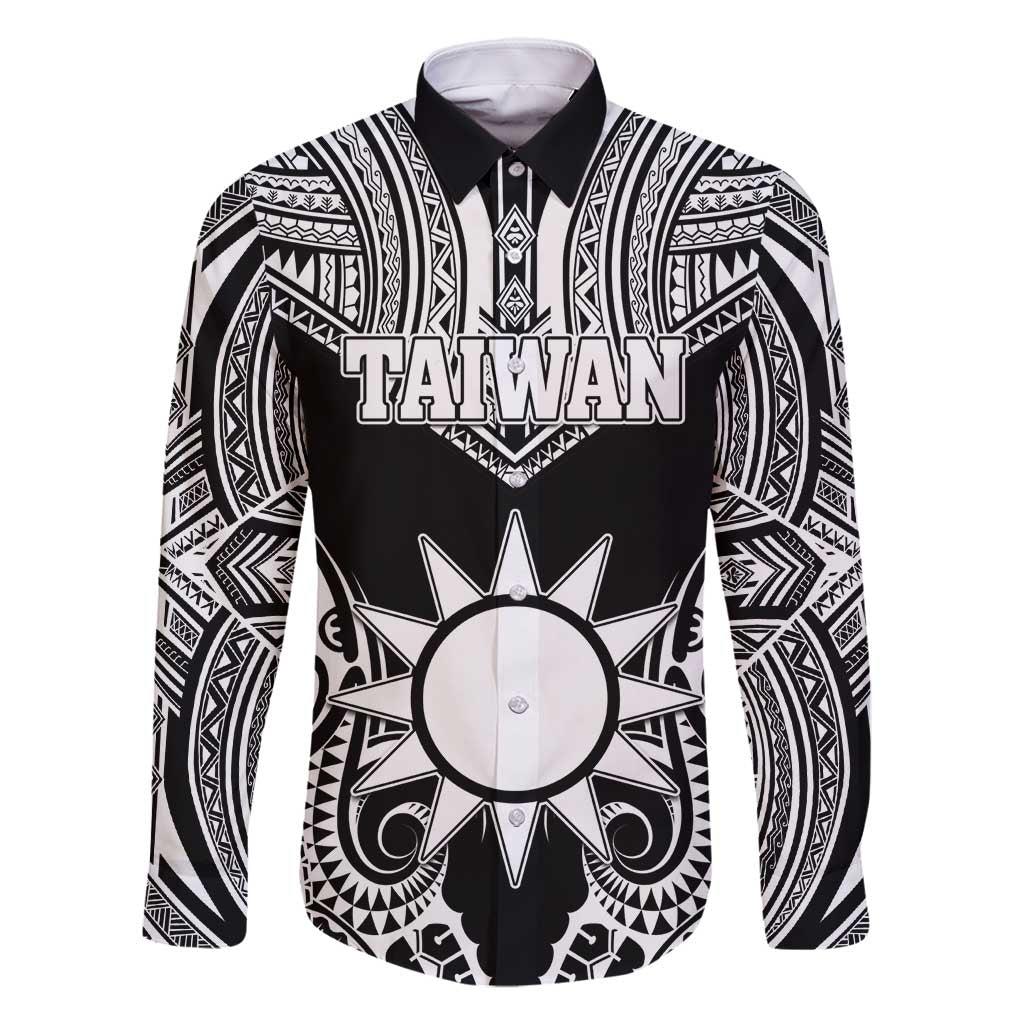Personalised Taiwan Family Matching Tank Maxi Dress and Hawaiian Shirt Austronesian Tribal Tattoo Black LT05 Dad's Shirt - Long Sleeve Black - Polynesian Pride