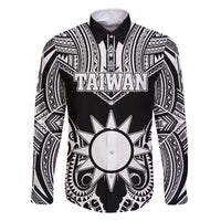 Personalised Taiwan Family Matching Tank Maxi Dress and Hawaiian Shirt Austronesian Tribal Tattoo Black LT05 Dad's Shirt - Long Sleeve Black - Polynesian Pride