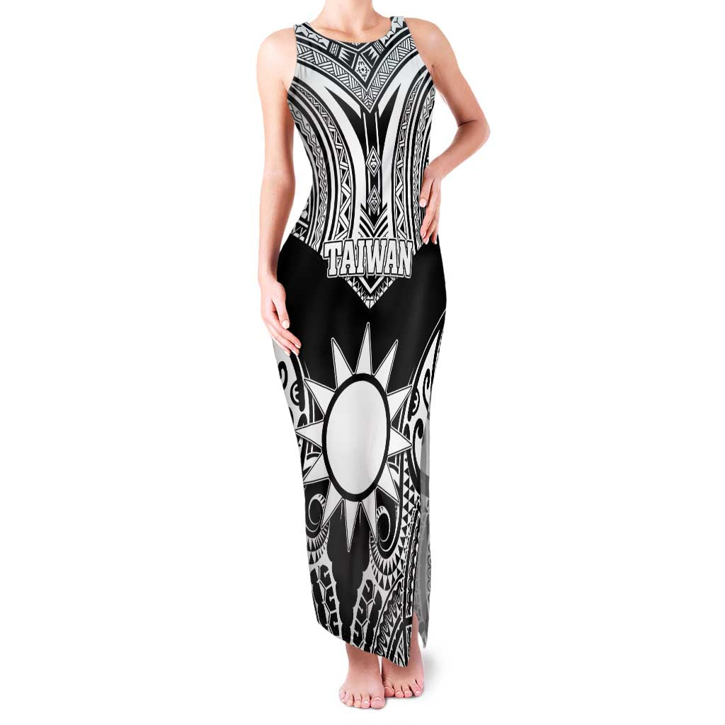 Personalised Taiwan Family Matching Tank Maxi Dress and Hawaiian Shirt Austronesian Tribal Tattoo Black LT05 Mom's Dress Black - Polynesian Pride