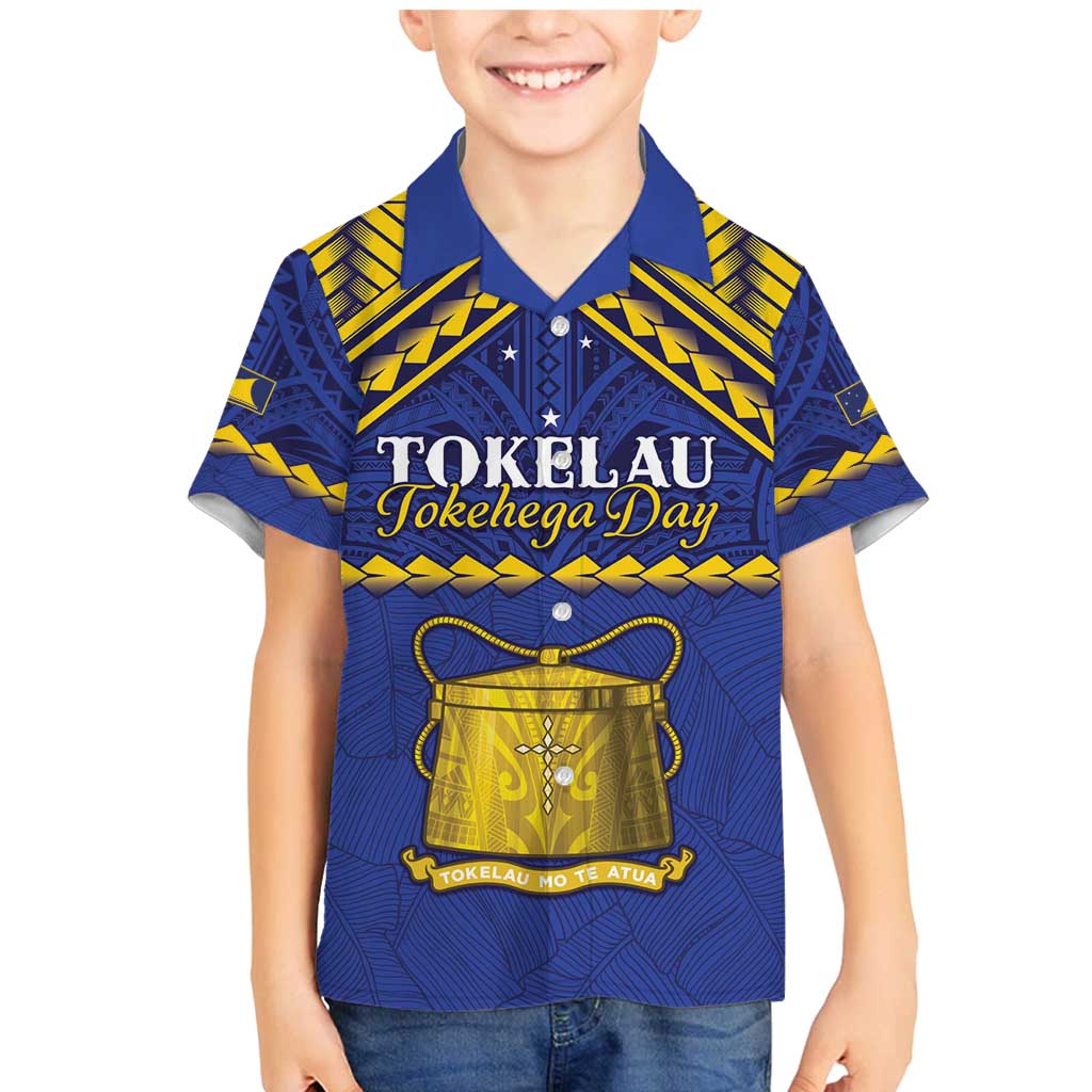Personalised Tokelau Happy Tokehega Day Family Matching Mermaid Dress and Hawaiian Shirt Polynesian Tribal Tattoo LT05 Son's Shirt Blue - Polynesian Pride