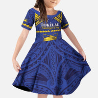 Personalised Tokelau Happy Tokehega Day Family Matching Off Shoulder Maxi Dress and Hawaiian Shirt Polynesian Tribal Tattoo LT05 Daughter's Dress Blue - Polynesian Pride