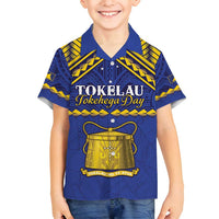 Personalised Tokelau Happy Tokehega Day Family Matching Off Shoulder Maxi Dress and Hawaiian Shirt Polynesian Tribal Tattoo LT05 Son's Shirt Blue - Polynesian Pride