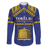 Personalised Tokelau Happy Tokehega Day Family Matching Puletasi and Hawaiian Shirt Polynesian Tribal Tattoo LT05 Dad's Shirt - Long Sleeve Blue - Polynesian Pride