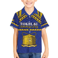 Personalised Tokelau Happy Tokehega Day Family Matching Puletasi and Hawaiian Shirt Polynesian Tribal Tattoo LT05 Son's Shirt Blue - Polynesian Pride