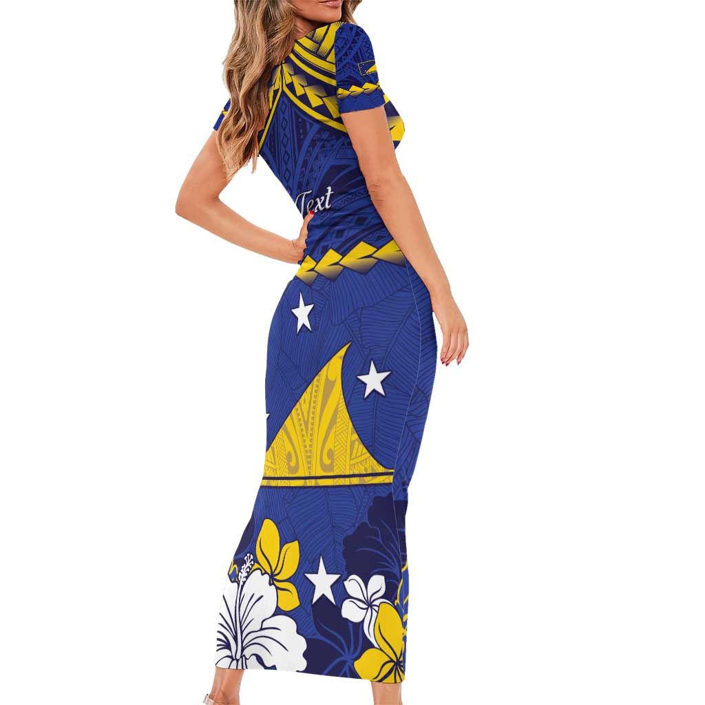 Personalised Tokelau Happy Tokehega Day Short Sleeve Bodycon Dress Polynesian Tribal Tattoo LT05 - Polynesian Pride