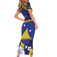 Personalised Tokelau Happy Tokehega Day Short Sleeve Bodycon Dress Polynesian Tribal Tattoo LT05 - Polynesian Pride
