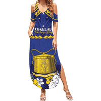 Personalised Tokelau Happy Tokehega Day Summer Maxi Dress Polynesian Tribal Tattoo LT05 Women Blue - Polynesian Pride