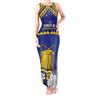 Personalised Tokelau Happy Tokehega Day Tank Maxi Dress Polynesian Tribal Tattoo LT05 Women Blue - Polynesian Pride