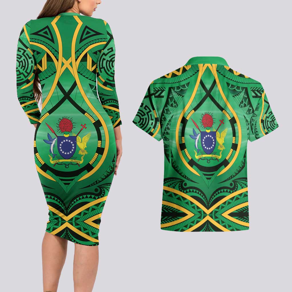 Cook Islands Constitution Day Couples Matching Long Sleeve Bodycon Dress and Hawaiian Shirt 60th Anniversary LT05 - Polynesian Pride