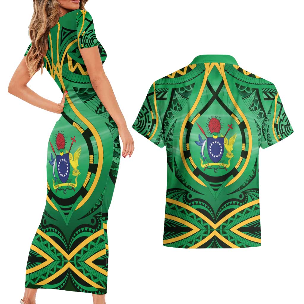 Cook Islands Constitution Day Couples Matching Short Sleeve Bodycon Dress and Hawaiian Shirt 60th Anniversary LT05 - Polynesian Pride