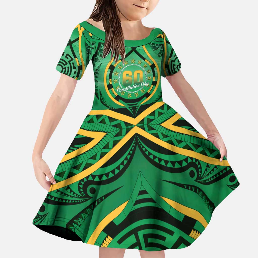 Cook Islands Constitution Day Family Matching Mermaid Dress and Hawaiian Shirt 60th Anniversary LT05 Daughter's Dress Green - Polynesian Pride