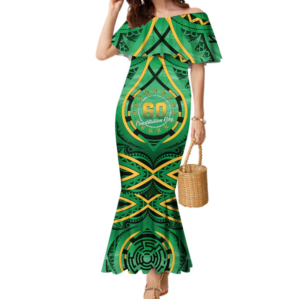 Cook Islands Constitution Day Family Matching Mermaid Dress and Hawaiian Shirt 60th Anniversary LT05 Mom's Dress Green - Polynesian Pride