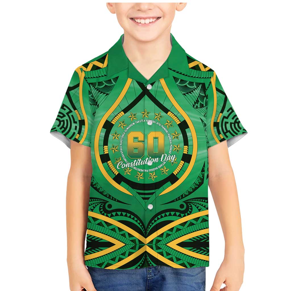 Cook Islands Constitution Day Family Matching Mermaid Dress and Hawaiian Shirt 60th Anniversary LT05 Son's Shirt Green - Polynesian Pride