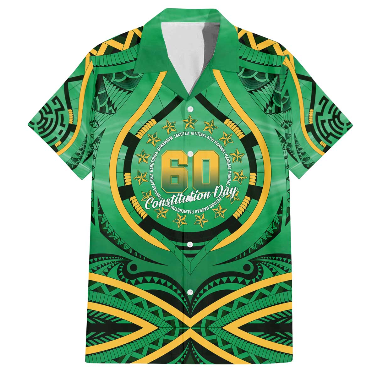 Cook Islands Constitution Day Family Matching Off The Shoulder Long Sleeve Dress and Hawaiian Shirt 60th Anniversary LT05 Dad's Shirt - Short Sleeve Green - Polynesian Pride
