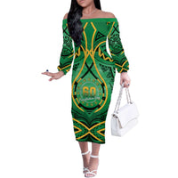 Cook Islands Constitution Day Family Matching Off The Shoulder Long Sleeve Dress and Hawaiian Shirt 60th Anniversary LT05 Mom's Dress Green - Polynesian Pride