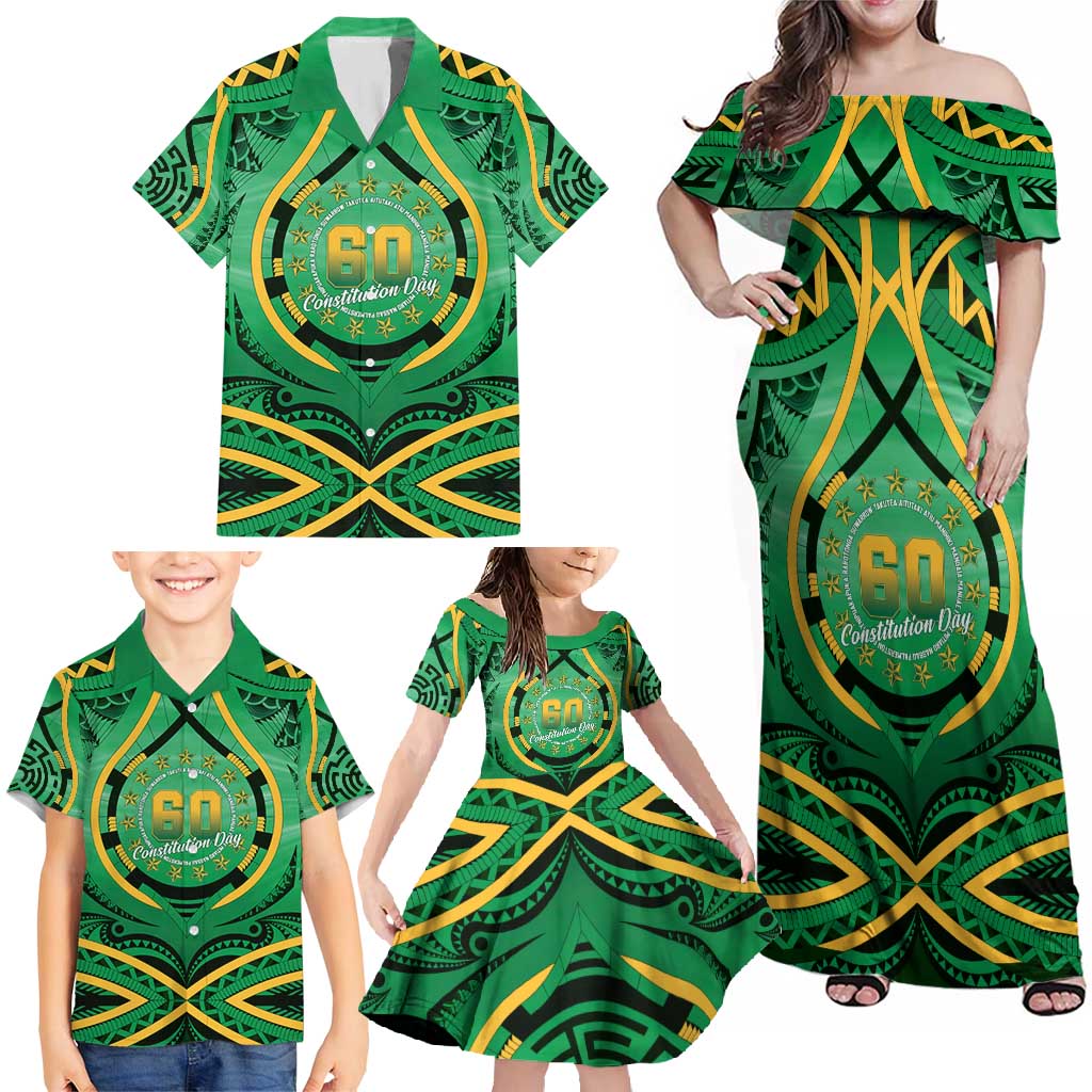 Cook Islands Constitution Day Family Matching Off Shoulder Maxi Dress and Hawaiian Shirt 60th Anniversary LT05 - Polynesian Pride