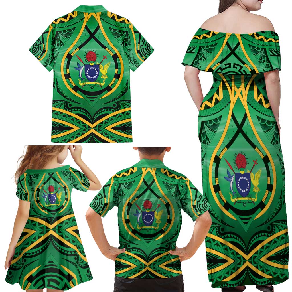 Cook Islands Constitution Day Family Matching Off Shoulder Maxi Dress and Hawaiian Shirt 60th Anniversary LT05 - Polynesian Pride
