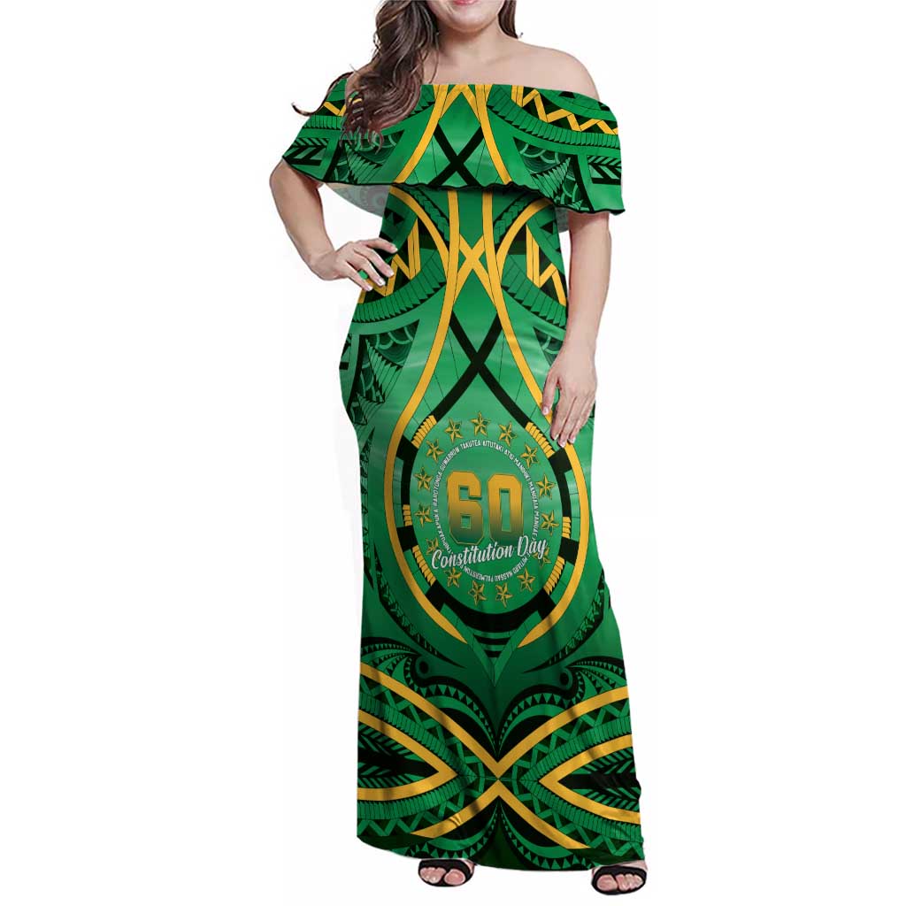 Cook Islands Constitution Day Family Matching Off Shoulder Maxi Dress and Hawaiian Shirt 60th Anniversary LT05 Mom's Dress Green - Polynesian Pride
