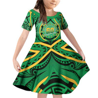 Cook Islands Constitution Day Family Matching Off Shoulder Short Dress and Hawaiian Shirt 60th Anniversary LT05 Daughter's Dress Green - Polynesian Pride
