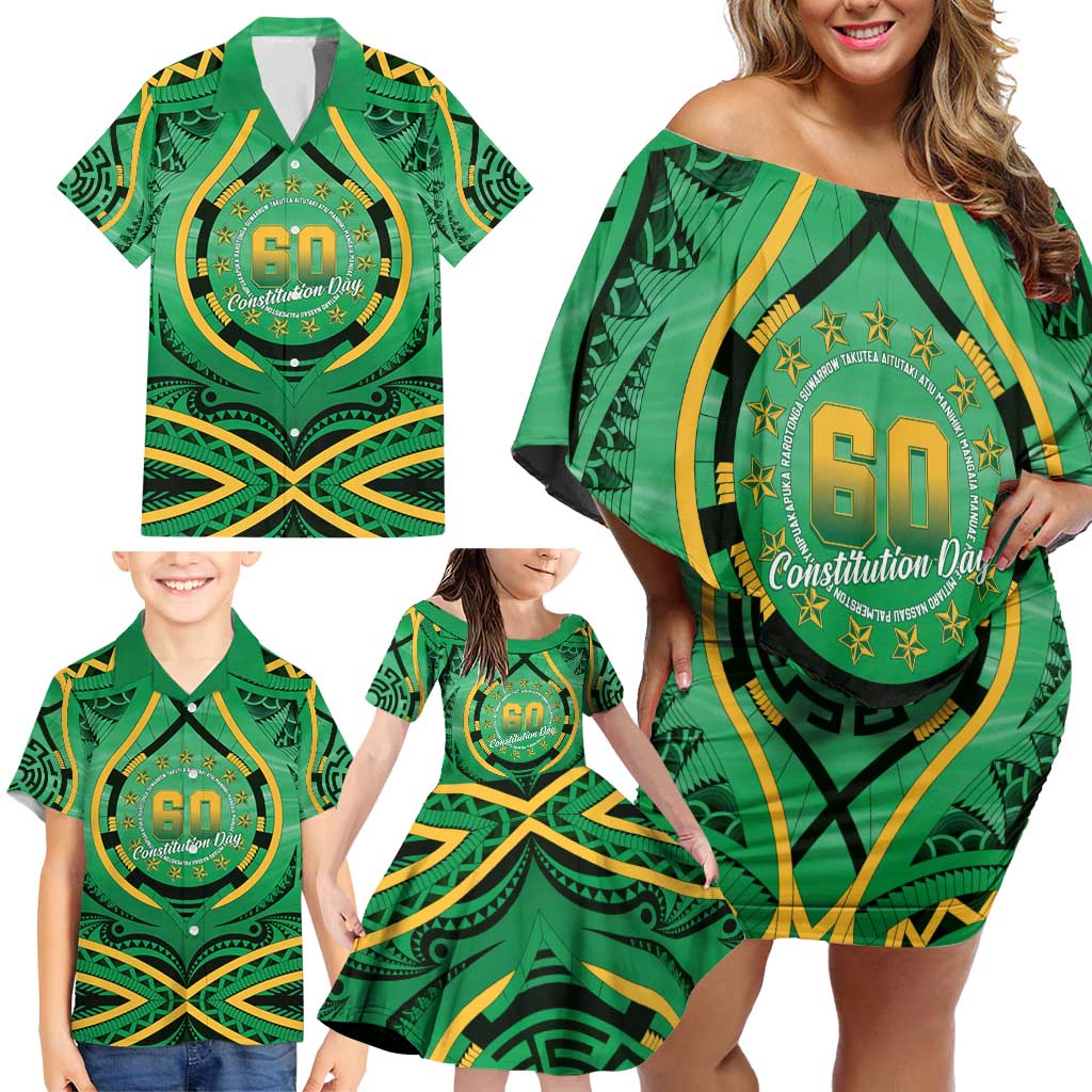Cook Islands Constitution Day Family Matching Off Shoulder Short Dress and Hawaiian Shirt 60th Anniversary LT05 - Polynesian Pride