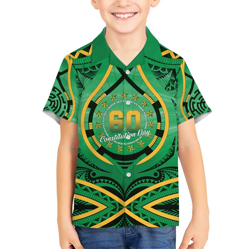 Cook Islands Constitution Day Family Matching Short Sleeve Bodycon Dress and Hawaiian Shirt 60th Anniversary LT05 Son's Shirt Green - Polynesian Pride
