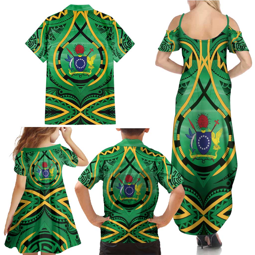 Cook Islands Constitution Day Family Matching Summer Maxi Dress and Hawaiian Shirt 60th Anniversary LT05 - Polynesian Pride