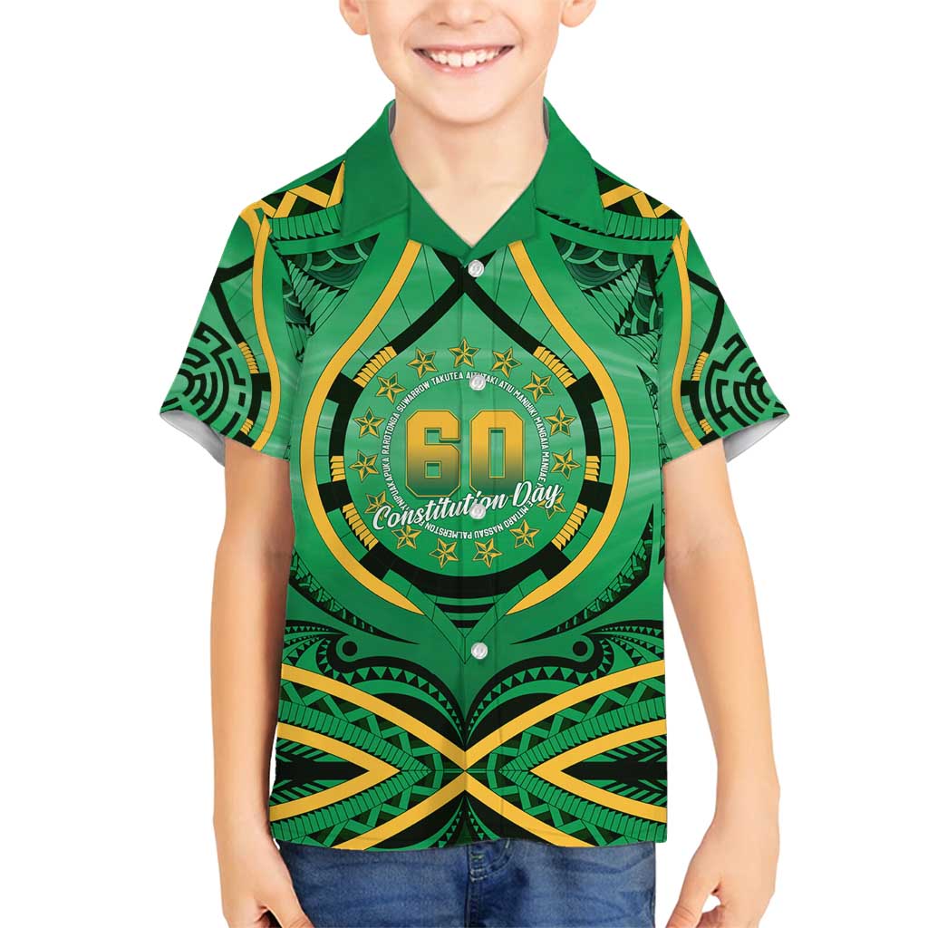 Cook Islands Constitution Day Family Matching Summer Maxi Dress and Hawaiian Shirt 60th Anniversary LT05 Son's Shirt Green - Polynesian Pride