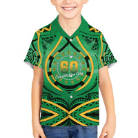 Cook Islands Constitution Day Family Matching Tank Maxi Dress and Hawaiian Shirt 60th Anniversary LT05 Son's Shirt Green - Polynesian Pride