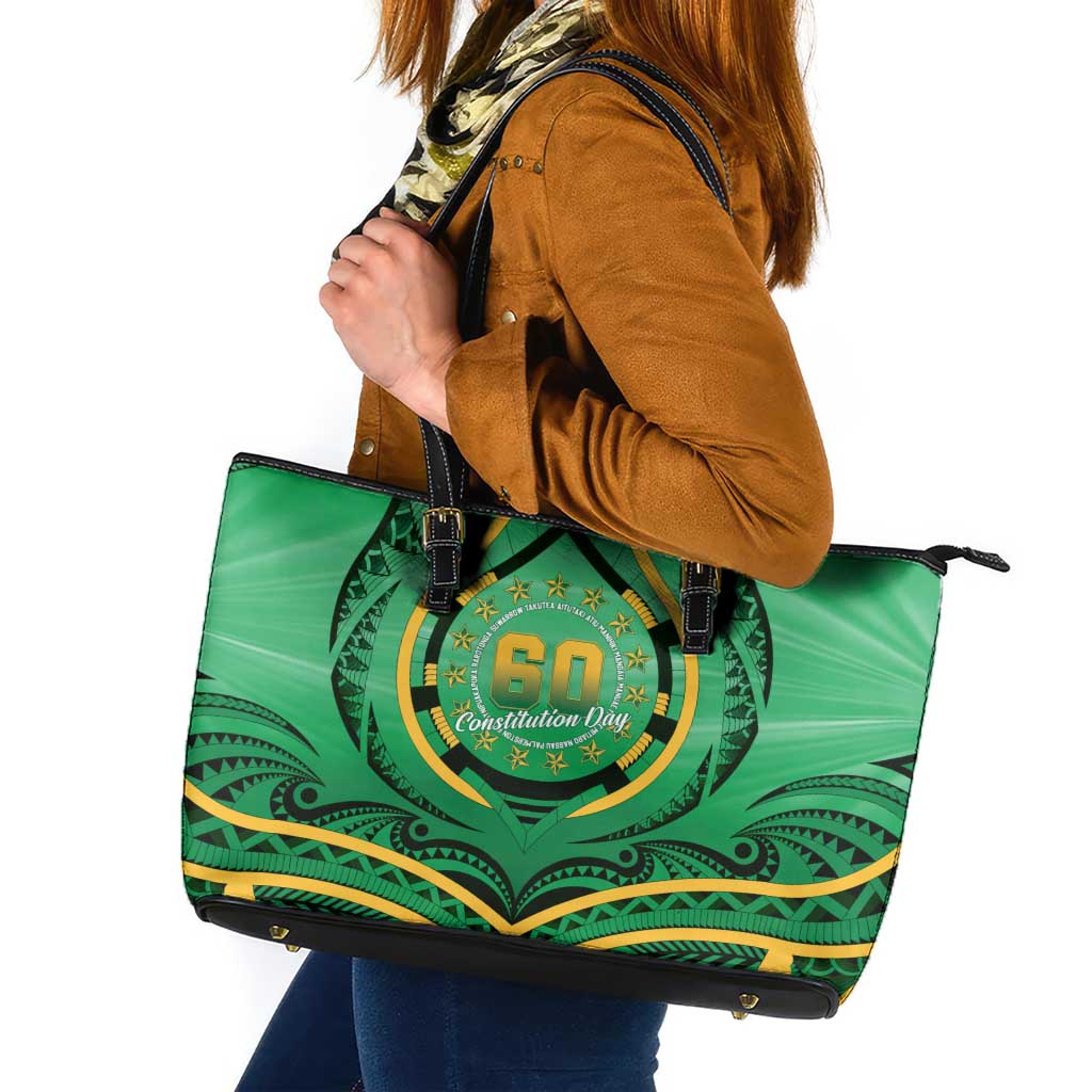 Cook Islands Constitution Day Leather Tote Bag 60th Anniversary LT05 Green - Polynesian Pride