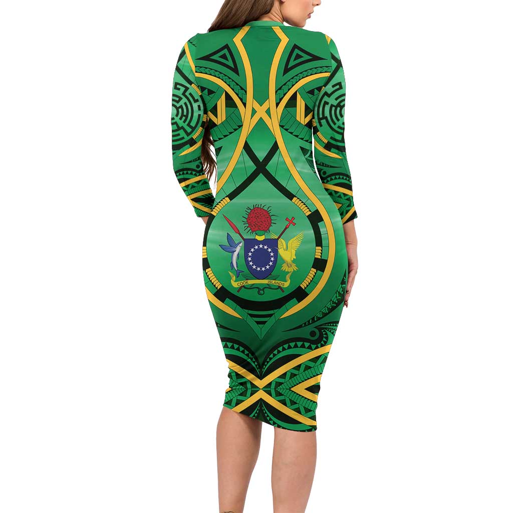 Cook Islands Constitution Day Long Sleeve Bodycon Dress 60th Anniversary LT05 - Polynesian Pride