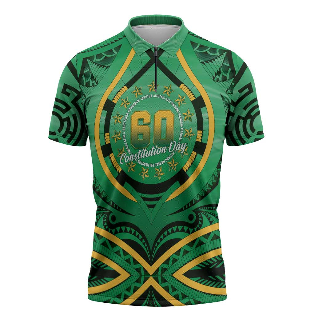 Cook Islands Constitution Day Zipper Polo Shirt 60th Anniversary LT05 Green - Polynesian Pride