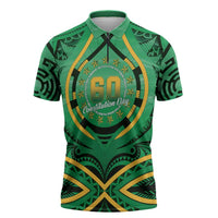 Cook Islands Constitution Day Zipper Polo Shirt 60th Anniversary LT05 Green - Polynesian Pride